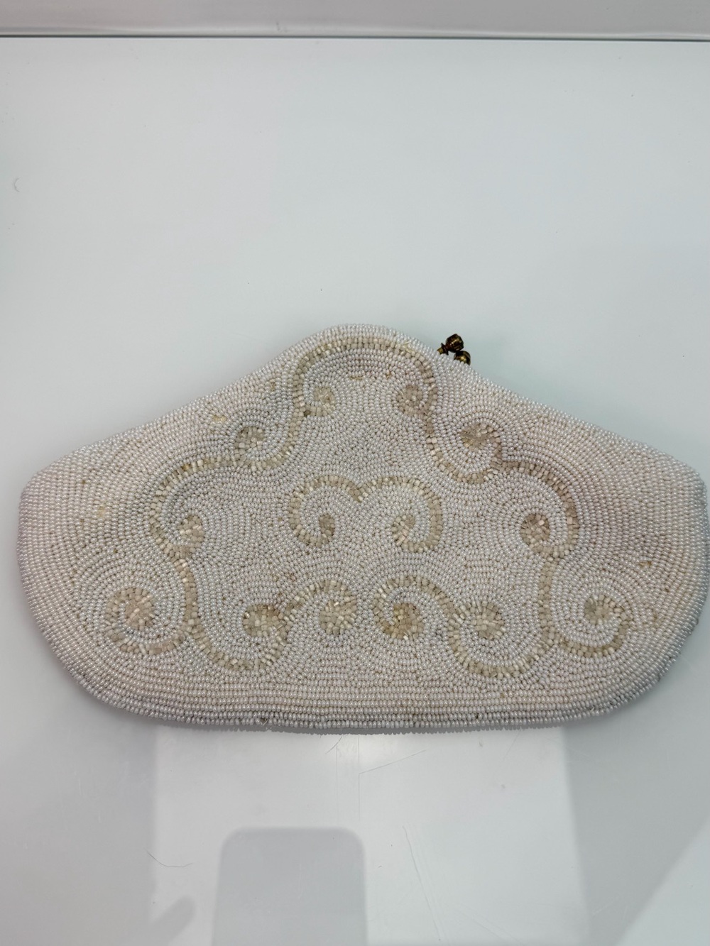 Vintage Belgium Hand Beaded Ivory Evening Clutch Purse Bridal